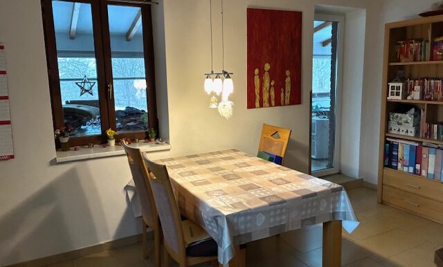 Küche mit Blick in den Wintergarten